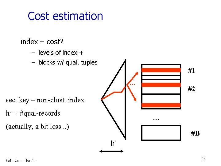 Cost estimation index – cost? – levels of index + – blocks w/ qual.