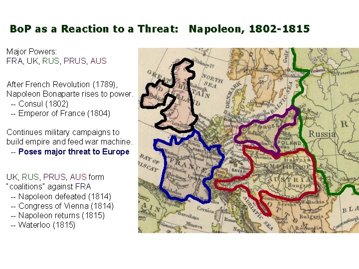 Bo. P as a Reaction to a Threat: Napoleon, 1802 -1815 Major Powers: FRA,