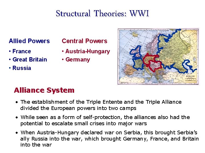 Structural Theories: WWI Allied Powers Central Powers • France • Great Britain • Russia