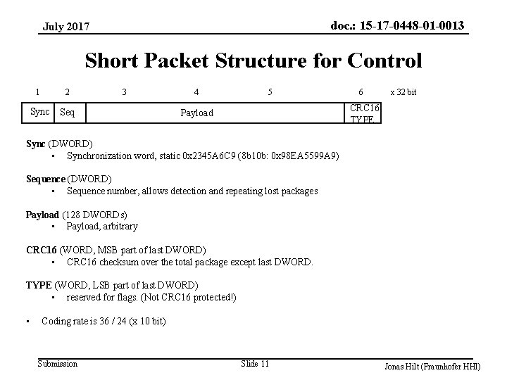 doc. : 15 -17 -0448 -01 -0013 July 2017 Short Packet Structure for Control