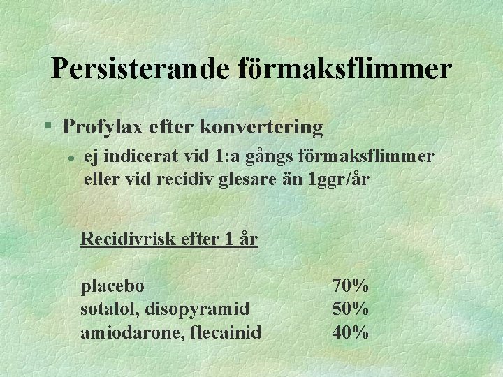 Persisterande förmaksflimmer § Profylax efter konvertering l ej indicerat vid 1: a gångs förmaksflimmer