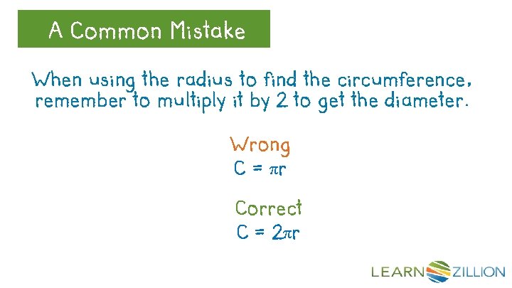A Common Let’s Review Mistake When using the radius to find the circumference, remember