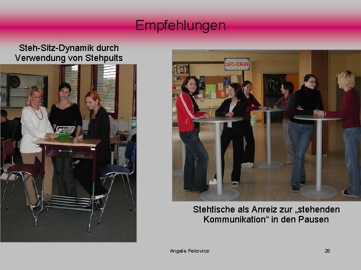 Empfehlungen Steh-Sitz-Dynamik durch Verwendung von Stehpults Stehtische als Anreiz zur „stehenden Kommunikation“ in den