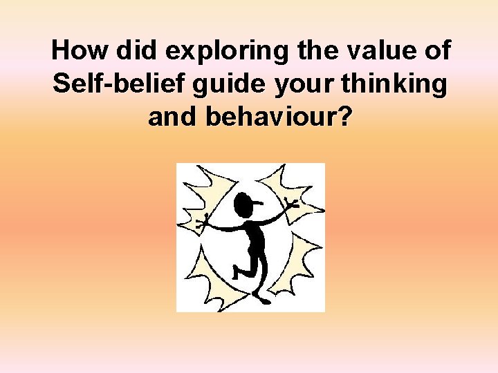 How did exploring the value of Self-belief guide your thinking and behaviour? 