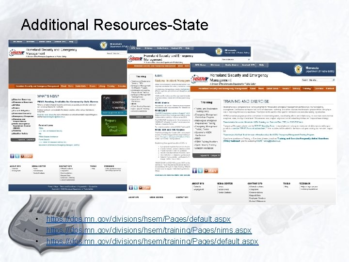 Additional Resources-State • • • https: //dps. mn. gov/divisions/hsem/Pages/default. aspx https: //dps. mn. gov/divisions/hsem/training/Pages/nims.