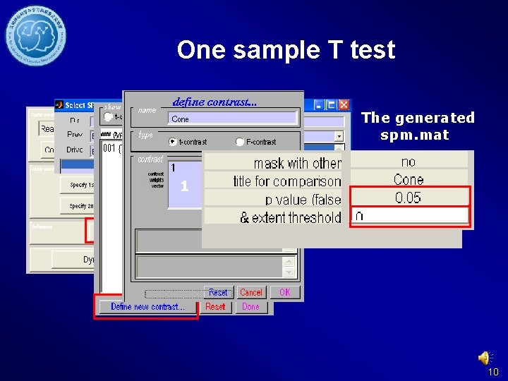 One sample T test The generated spm. mat 1 10 