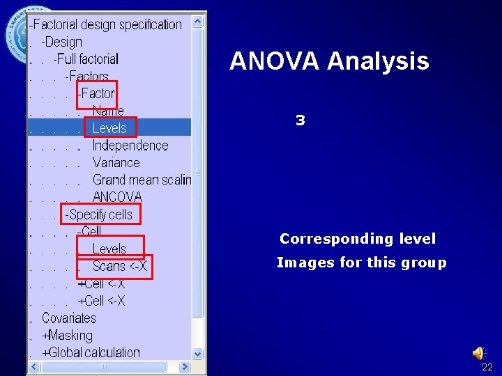 ANOVA Analysis 3 Corresponding level Images for this group 22 