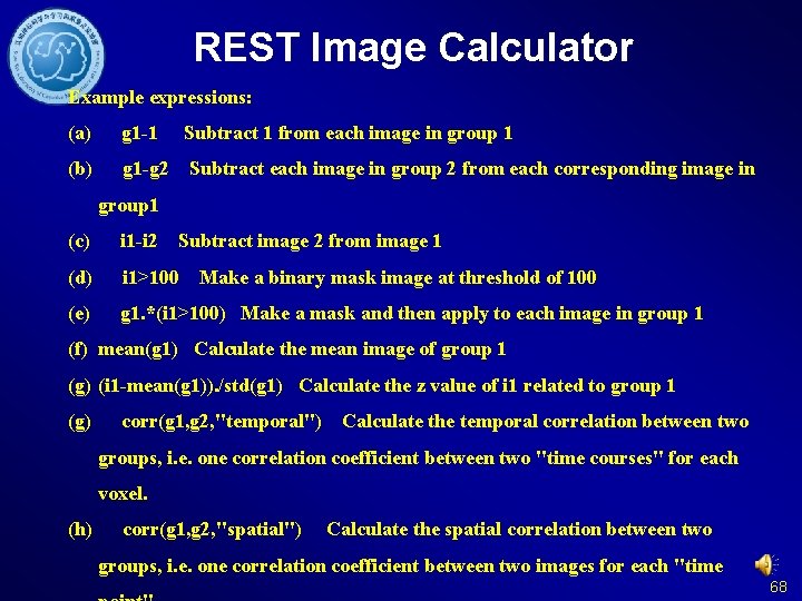 REST Image Calculator Example expressions: (a) g 1 -1 (b) g 1 -g 2