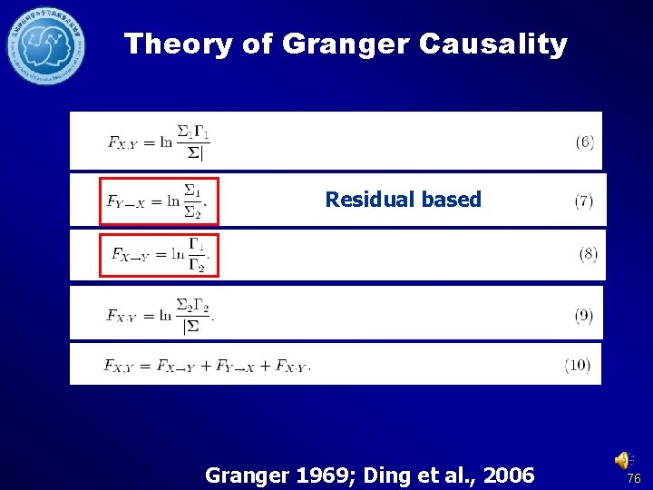 Theory of Granger Causality Residual based Granger 1969; Ding et al. , 2006 76