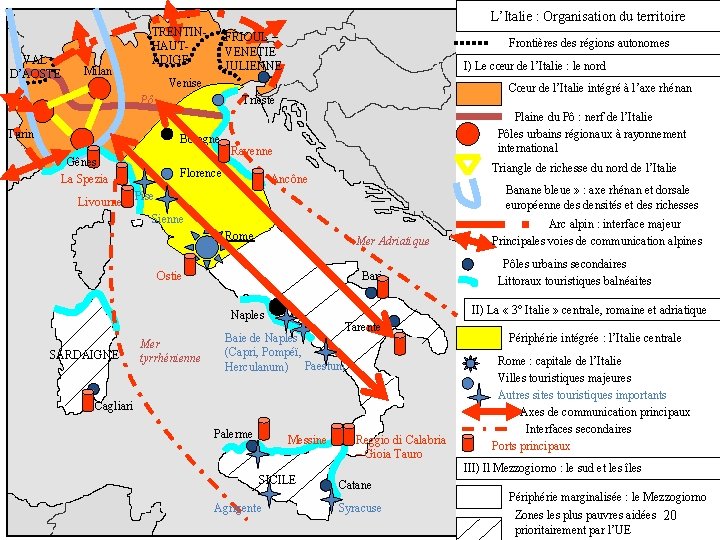 L’Italie : Organisation du territoire VAL D’AOSTE Milan TRENTINHAUTADIGE FRIOUL – VENETIE JULIENNE I)