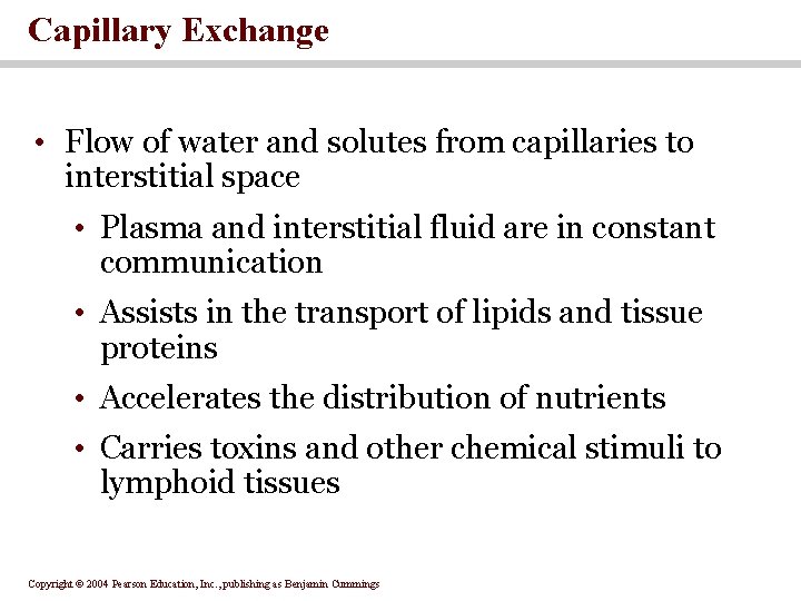 Capillary Exchange • Flow of water and solutes from capillaries to interstitial space •