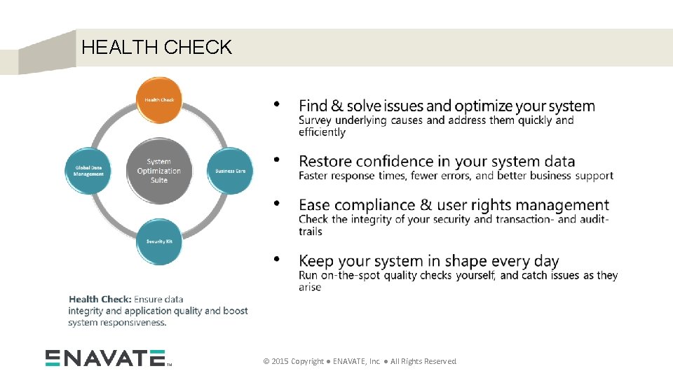 HEALTH CHECK © 2015 Copyright ● ENAVATE, Inc. ● All Rights Reserved. 