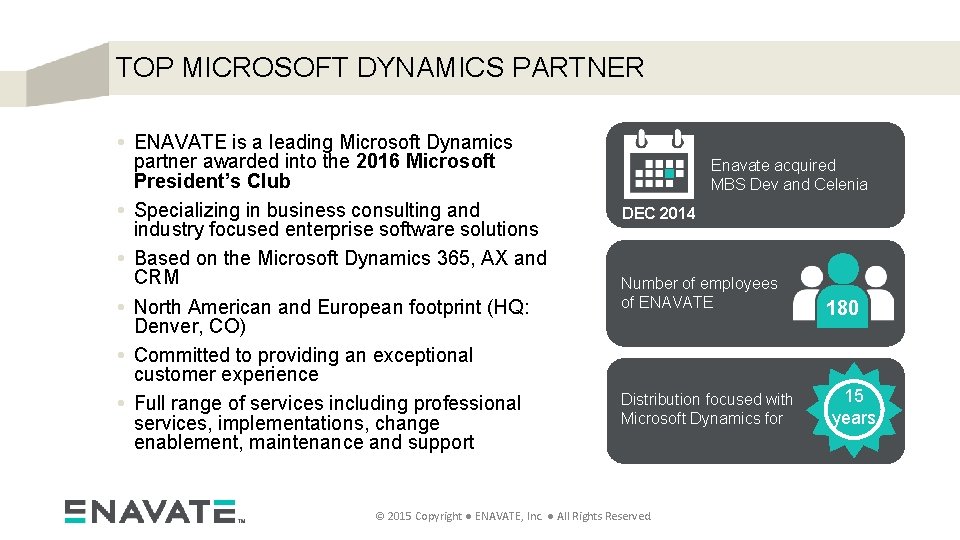 TOP MICROSOFT DYNAMICS PARTNER • ENAVATE is a leading Microsoft Dynamics partner awarded into