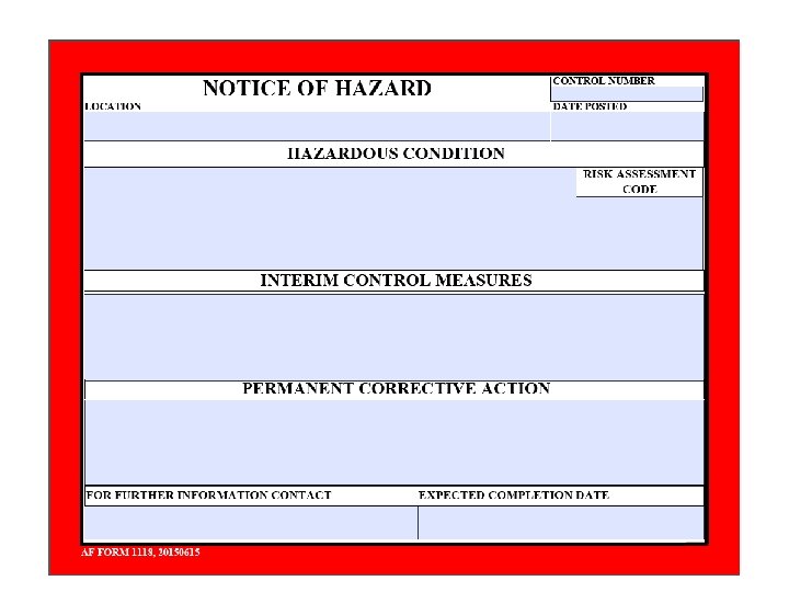 Risk Assessment Codes (RACs) • Known hazards are identified by RACs – Issued by