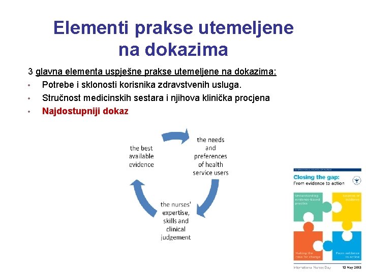 Elementi prakse utemeljene na dokazima 3 glavna elementa uspješne prakse utemeljene na dokazima: •