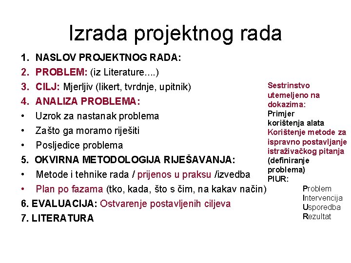 Izrada projektnog rada 1. NASLOV PROJEKTNOG RADA: 2. PROBLEM: (iz Literature. . ) Sestrinstvo