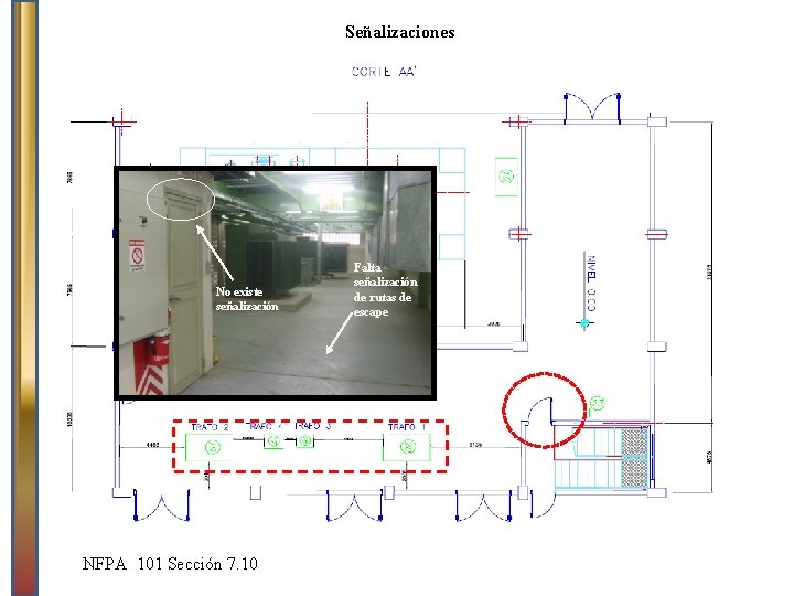 Señalizaciones No existe señalización NFPA 101 Sección 7. 10 Falta señalización de rutas de