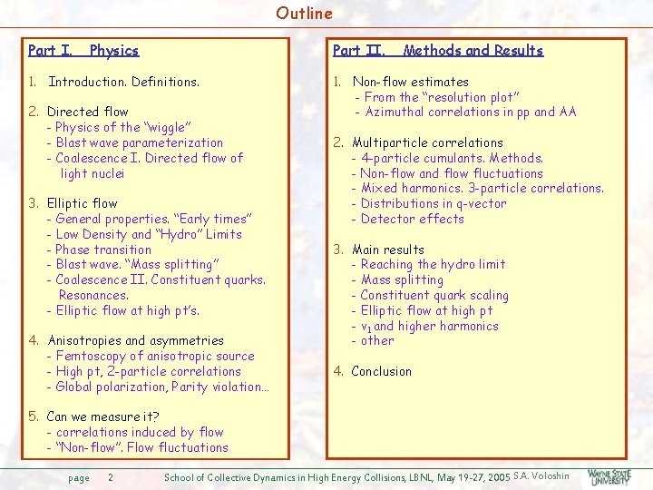 Outline Part I. Physics Part II. 1. Introduction. Definitions. 2. Directed flow - Physics