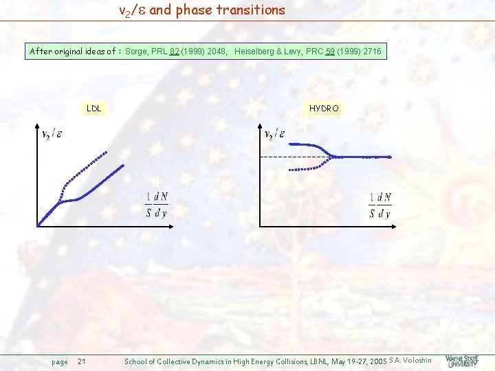 v 2/ and phase transitions After original ideas of : Sorge, PRL 82 (1999)