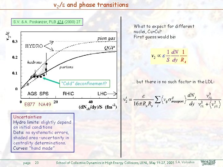 v 2/ and phase transitions S. V. & A. Poskanzer, PLB 474 (2000) 27