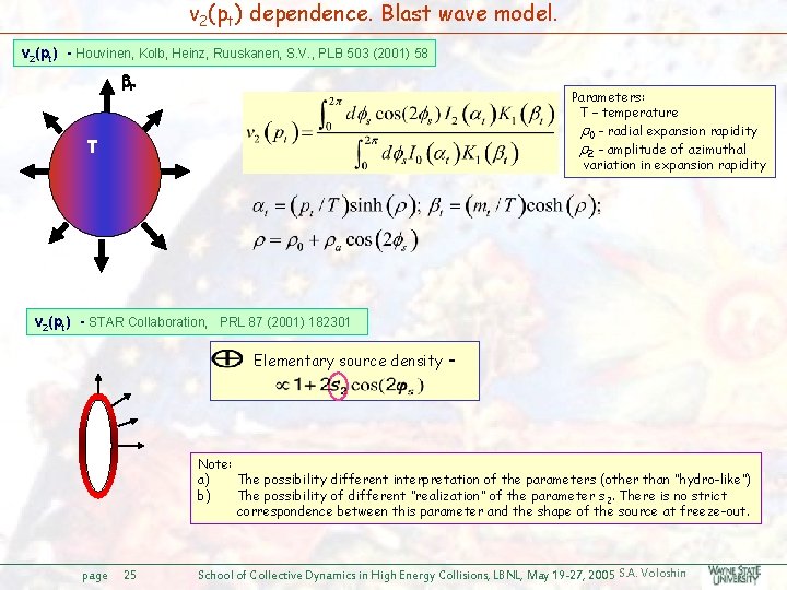 v 2(pt) dependence. Blast wave model. v 2(pt) - Houvinen, Kolb, Heinz, Ruuskanen, S.