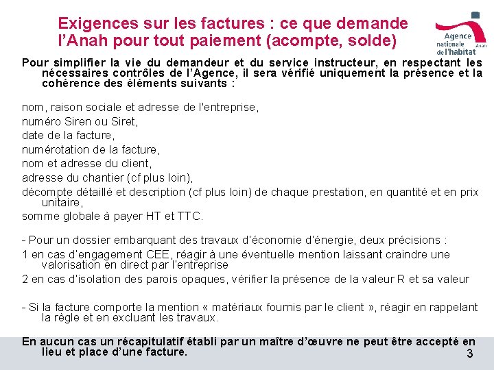 Exigences sur les factures : ce que demande l’Anah pour tout paiement (acompte, solde)