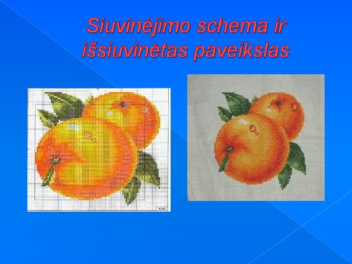 Siuvinėjimo schema ir išsiuvinėtas paveikslas 