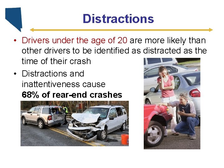 Distractions • Drivers under the age of 20 are more likely than other drivers