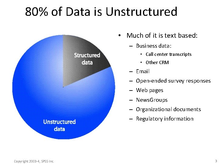 80% of Data is Unstructured • Much of it is text based: – Business