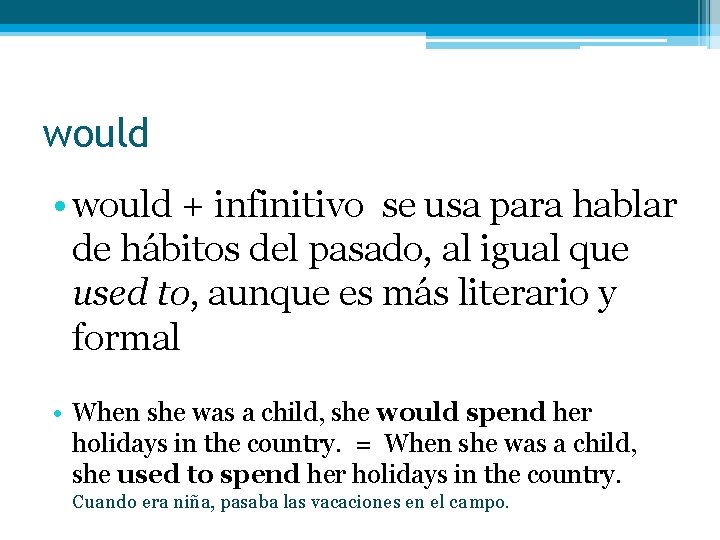 would • would + infinitivo se usa para hablar de hábitos del pasado, al