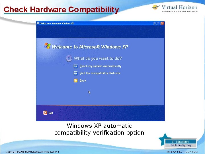 Check Hardware Compatibility Windows XP automatic compatibility verification option 