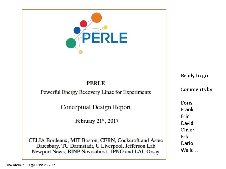 title Ready to go Comments by Boris Frank Eric David Oliver Erk Dario Walid. title Ready to go Comments by Boris Frank Eric David Oliver Erk Dario Walid.