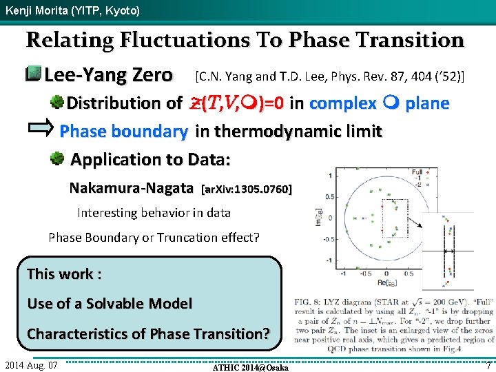 Kenji Morita (YITP, Kyoto) Relating Fluctuations To Phase Transition Lee-Yang Zero [C. N. Yang