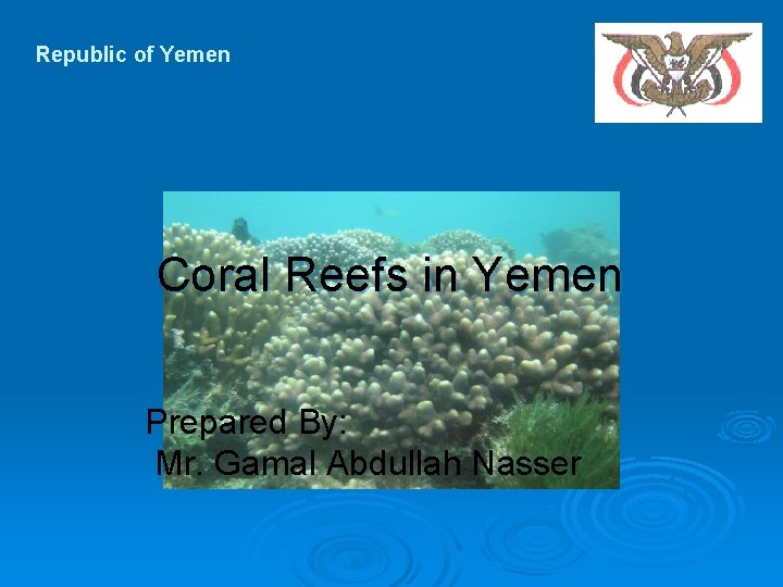 Republic of Yemen Coral Reefs in Yemen Prepared By: Mr. Gamal Abdullah Nasser 