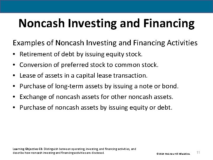 Noncash Investing and Financing Examples of Noncash Investing and Financing Activities • • • Noncash Investing and Financing Examples of Noncash Investing and Financing Activities • • •