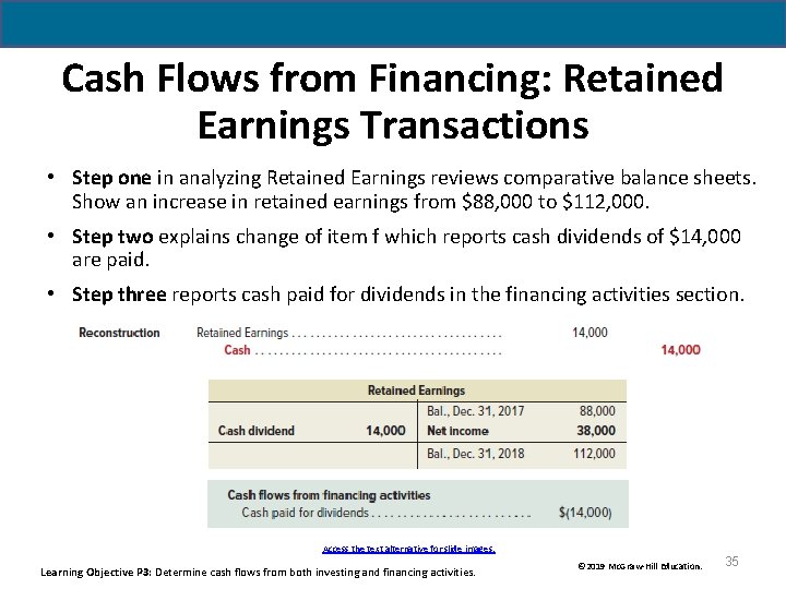 Cash Flows from Financing: Retained Earnings Transactions • Step one in analyzing Retained Earnings Cash Flows from Financing: Retained Earnings Transactions • Step one in analyzing Retained Earnings