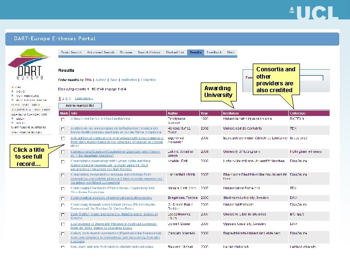 Awarding University Click a title to see full record… Consortia and other providers are