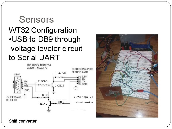 Sensors WT 32 Configuration • USB to DB 9 through voltage leveler circuit to