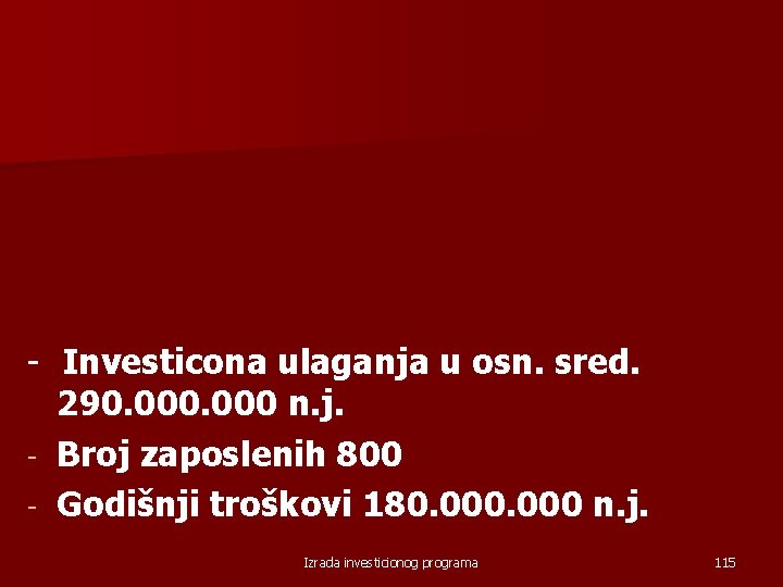  Investicona ulaganja u osn. sred. 290. 000 n. j. Broj zaposlenih 800 Godišnji