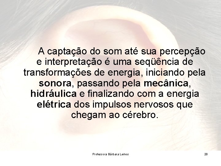 A captação do som até sua percepção e interpretação é uma seqüência de transformações