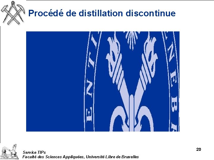 Procédé de distillation discontinue Service TIPs Faculté des Sciences Appliquées, Université Libre de Bruxelles