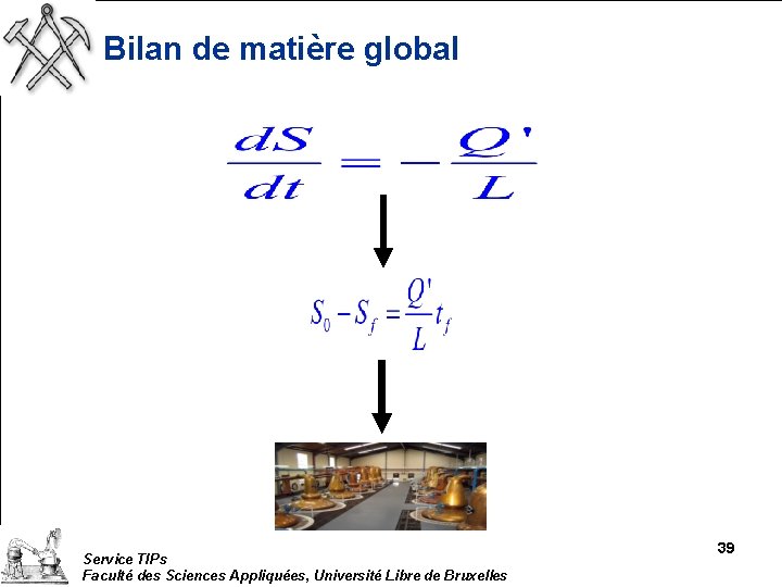 Bilan de matière global Service TIPs Faculté des Sciences Appliquées, Université Libre de Bruxelles