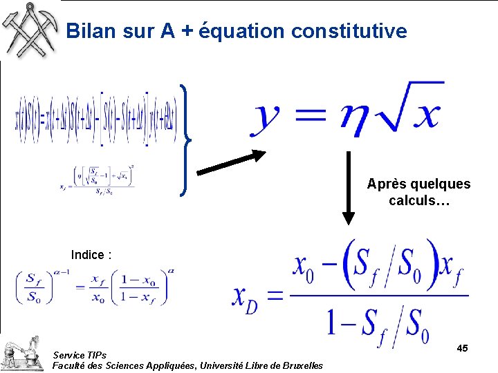 Bilan sur A + équation constitutive Après quelques calculs… Indice : Service TIPs Faculté