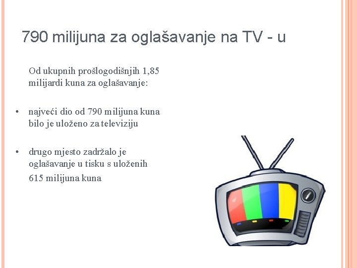 790 milijuna za oglašavanje na TV - u Od ukupnih prošlogodišnjih 1, 85 milijardi