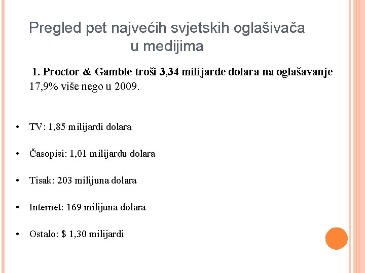 Pregled pet najvećih svjetskih oglašivača u medijima 1. Proctor & Gamble troši 3, 34