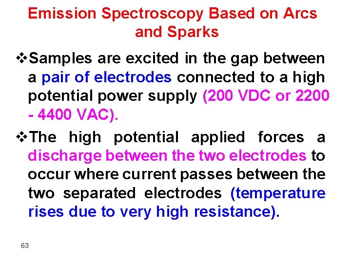 Emission Spectroscopy Based on Arcs and Sparks v. Samples are excited in the gap