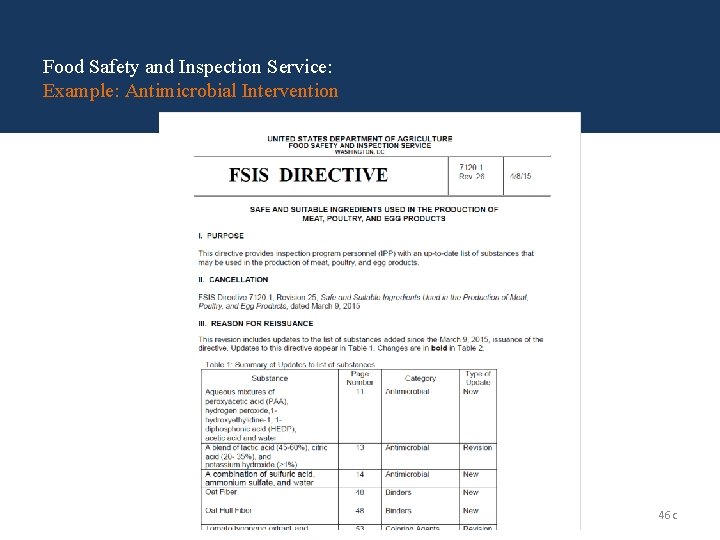 Food Safety and Inspection Service: Example: Antimicrobial Intervention 46 c Food Safety and Inspection Service: Example: Antimicrobial Intervention 46 c