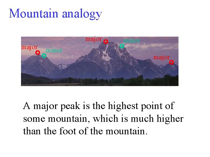 Mountain analogy major minor major A major peak is the highest point of some