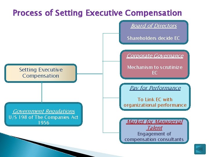 Process of Setting Executive Compensation Board of Directors Shareholders decide EC Corporate Governance Setting