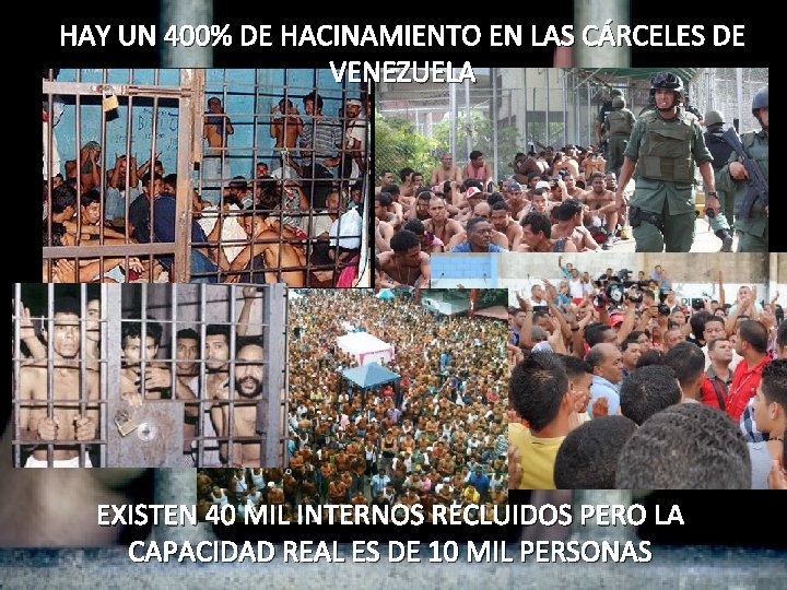 HAY UN 400% DE HACINAMIENTO EN LAS CÁRCELES DE VENEZUELA EXISTEN 40 MIL INTERNOS HAY UN 400% DE HACINAMIENTO EN LAS CÁRCELES DE VENEZUELA EXISTEN 40 MIL INTERNOS